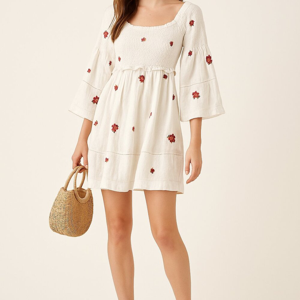 Free People White Embroidered Boho Dress Size Small